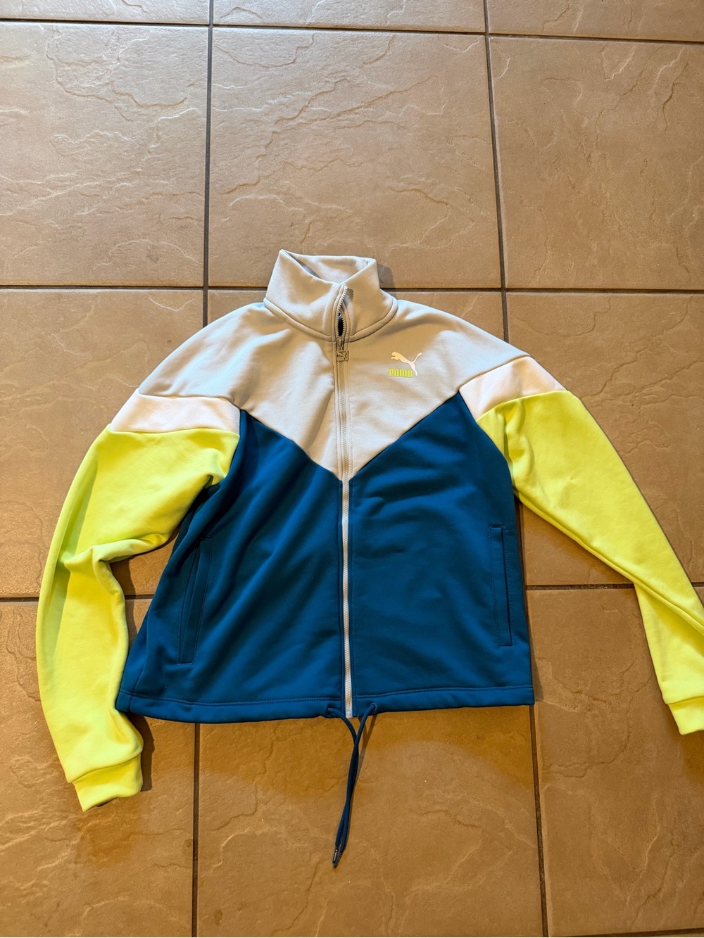 Puma Teal, White & Neon Yellow Colorblock Full-Zip Bomber Jacket
